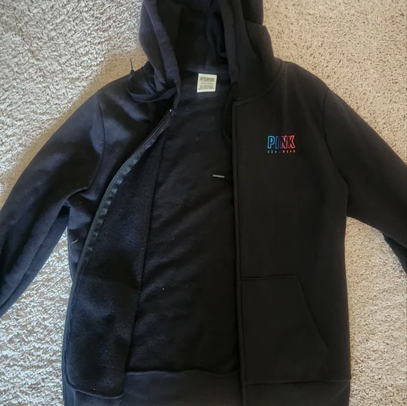 Victoria's Secret Pink Black Hoodie Jacket Size Small - Picture 6 of 6